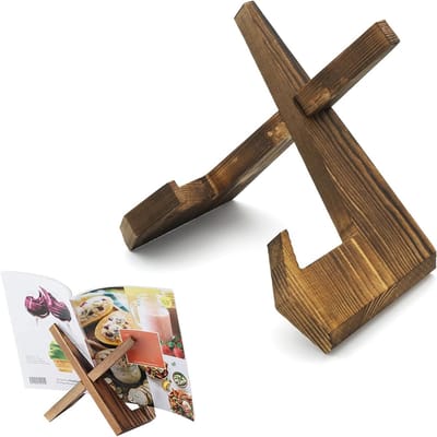 Houten Kookboekhouder, Vintage Boekstandaard voor Keuken, Perfect voor Recepten, Tablets en Decoratie, Bruin en Functioneel