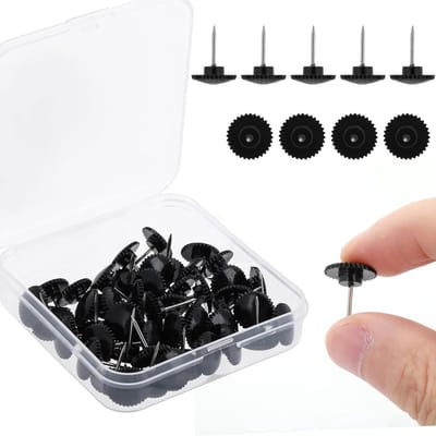 Dailygoods- Opbergdoos met 100 stuks - Prikbord Kurk - Punaises Zwart - Kunststof en IJzer - Lichtgewicht en Duurzaam - 12 mm Kopdiameter