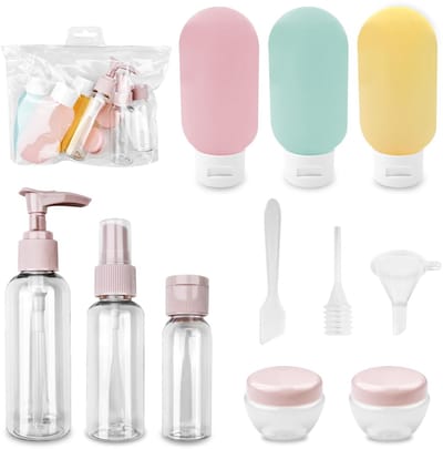 Dailygoods- Reisflessen Set 11 Stuks - Lekvrije Navulbare Containers - Toilettas voor Cosmetica - Hoogwaardige Duurzame Materialen - Gemakkelijk te Dragen