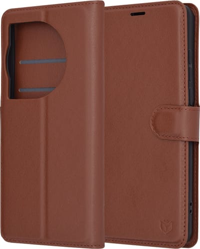 Hoesje geschikt voor OnePlus 12 - Techsuit Leather Folio Book Wallet Case - Bruin