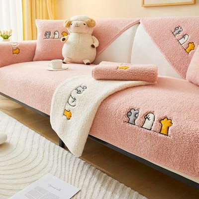 Lamsvacht Bankkussen Winter Pluche Verdikt Warm Antislip Kussen Cartoon Lederen Bankovertrek Rugleuning Handdoekovertrek Doek 70*70cm