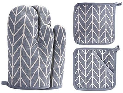 Ovenwanten en Pannenlappen Set - Antislip Hittebestendige Kookhandschoenen voor Grillen en Bakken (4-delige set, Grijs)