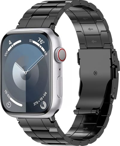 By Qubix - Geschikt voor Apple Watch bandje - Titanium Premium Link bandje - Zwart - Geschikt voor Apple Watch 44mm / 45mm / 46mm / 49mm (Ultra 1,2 en 3) - Smartwatch bandje