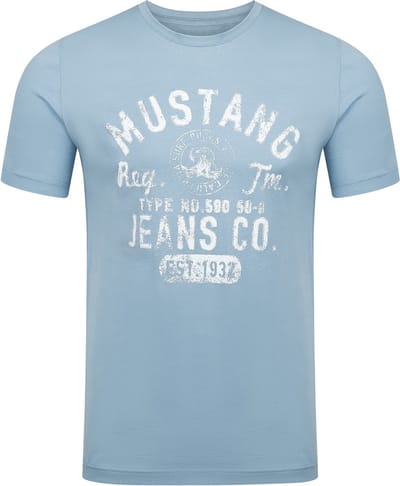 Mustang Heren T-Shirt Basic Print Tee regular fit Blauw S Ronde Hals Volwassenen Opdruk Print Shirts
