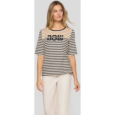 Gestreept shirt met glitteropschrift - beige / zwart / gestreept - Gr. 38 van Goldner Fashion