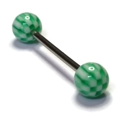 Aramat Jewels | Tongpiercings | Stalen tongpiercing met acryl balletjes wit groen | | | |6mm | Staal | Volwassenen | Verkleurd niet