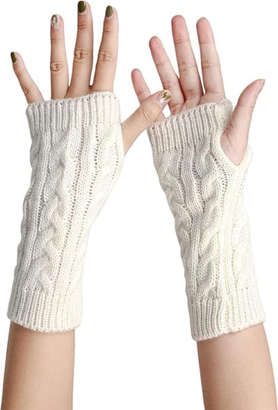 Gebreid Dames Vingerloze Handschoenen Polswarmers Wit- Dames Vingerloze Handschoenen Winter Warm Gebreide Armwarmers Wanten Zachte Hand Gehaakte Polswarmers Duimgathandschoenen -Wol Half Vinger Handschoenen Twist Gebreide Warmte
