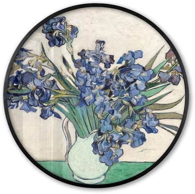 Poster in lijst Rond - Fotolijst 60x60 cm - Posters - Stilleven van irissen - Vincent van Gogh - Ronde posterlijst zwart - Decoratie - Wanddecoratie woonkamer - Muurdecoratie slaapkamer