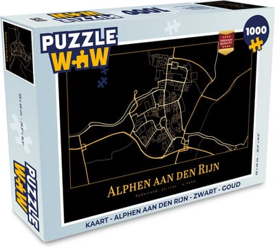 Puzzel Kaart - Alphen aan den Rijn - Zwart - Goud - Legpuzzel - Puzzel 1000 stukjes volwassenen