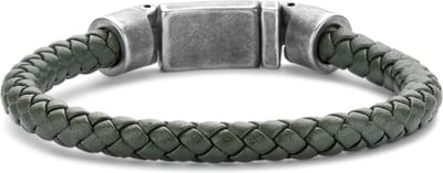 Frank 1967 7FB-0613-21 Leren Armband - Heren - Gevlochten - 6,2 mm Dikte - Stalen Slot - 10,7 mm Breed - Leer - 21 cm - Donker Groen