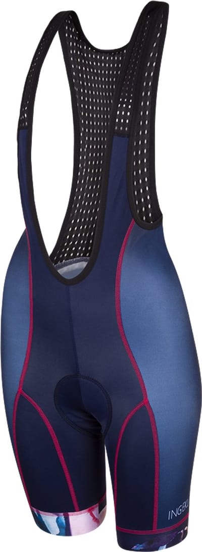 Blauwe fietsbroek dames met zeem en blauw-roze bloemenprint - Ingeklikt - L (38-40)