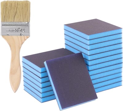 Set van 20 herbruikbare en wasbare schuurblokken (180 grit) met kwast voor hout, metaal en gipsplaat