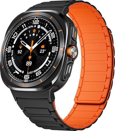 Strap-it Magnetisch siliconen bandje - geschikt voor Samsung Galaxy Watch Ultra 2 (2026) / Ultra (2024/2025) - zwart/oranje