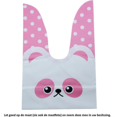 10x Uitdeelzakjes Wit - Roze Konijn 13 x 22 cm - Plastic Traktatie Kado Zakjes - Snoepzakjes - Koekzakjes - Koekje - Cookie Bags - Pasen - Kinderverjaardag - Feestje
