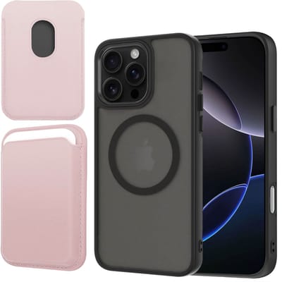Hoesje + Pasjeshouder geschikt voor iPhone 16 Pro - Portemonnee geschikt voor MagSafe - Magnetisch - Pasjes Houder - Creditcardhouder - Rose