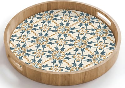 Dienblad rond 40x40 cm - Schootdienblad hout - Patroon - Klassiek - Kleurrijk - Borrelplank rechthoek - Plateau houten dienbladen
