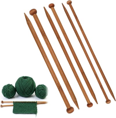 Set van 6 Bamboe Breinaalden 6, 8, 10 mm, 25 cm, Geschikt voor Kinderen, Ideaal voor Beginners en Wolprojecten