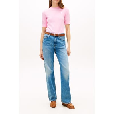 Tommy Hilfiger Fine Knit Jersey Short Sleeve Jumper Rose Petal Taglia: XS | Maglioni a maglia Outlet | Donna | Rosa