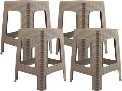 Plasticforte zit/bijzet krukje - 4x - Rotan line - taupe - kunststof - 36 x 36 x 45 cm - opstapje