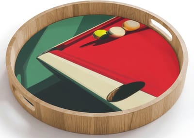 Dienblad rond 40x40 cm - Schootdienblad hout - Biljarttafel - Ballen - Rood - Schaduw - Borrelplank rechthoek - Plateau houten dienbladen