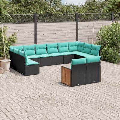 vidaXL - 12-delige - tuinbankset - met - kussens - van - zwart - polyrotan