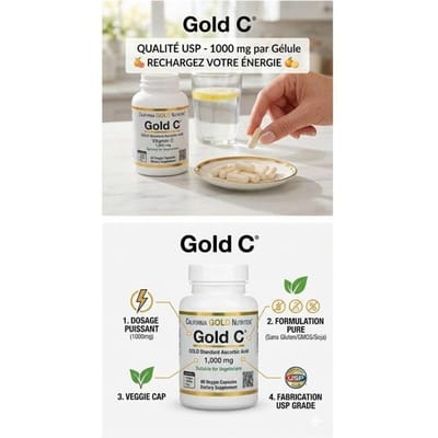 Voedingssupplement Vitamine C - California Gold Nutrition - 1000 mg per capsule - 60 plantaardige capsules - USP Kwaliteit