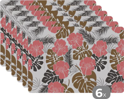 Placemat - Placemats kunststof - Exotische planten - Patronen - Hawaii - 45x30 cm - 6 stuks - Hittebestendig - Anti-Slip - Onderlegger - Afneembaar
