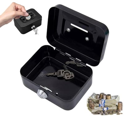 Afsluitbare geldcassette met sleutel - 11,5 x 8,5 x 5 cm - Metalen spaarpot en kluis voor veilig bewaren van geld