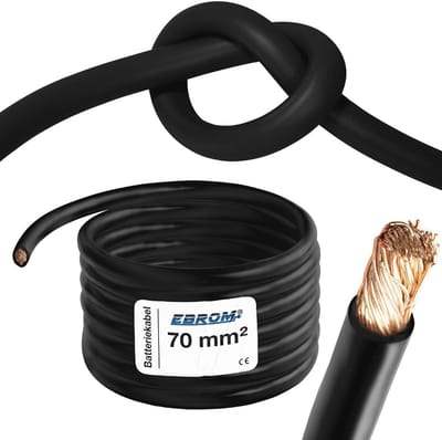 Zeer Flexibele 70 mm² Batterijkabel per Meter - Zwart Koper Kabel voor Start en Oplad toepassingen