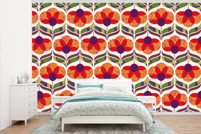 Behang - Fotobehang Retro - Flower Power - Vintage - Kleuren - Breedte 345 cm x hoogte 220 cm