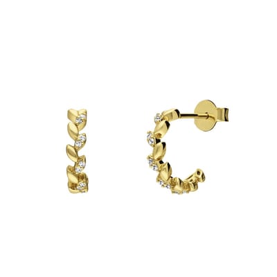 Lucardi Dames Zilveren goldplated oorringen blad zirkonia - Oorbellen - 925 Zilver - Goudkleurig
