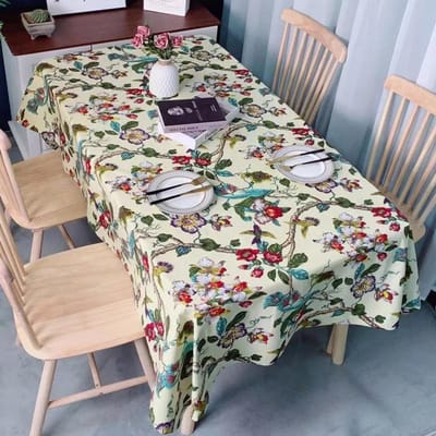 Katoen Linnen Bloemen en Vogel Print Tafelkleed Chinees Luxe Thee Tafel Matten Landelijke Stijl Rechthoekig Stofdicht Tafelblad Beschermer 140x100cm
