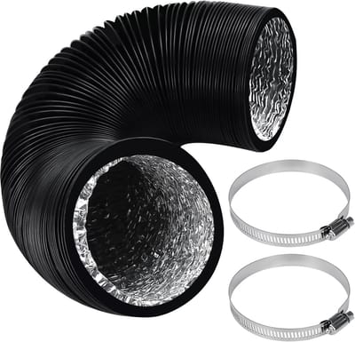 Flexibele Afzuigslang PVC Zwart - Aluminium Luchtkanaal 125 mm x 2,5m voor Afzuigkap, Badkamer & Droger - Inclusief Klemmen