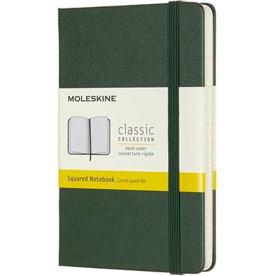 Notitieboek Moleskine pocket 90x140mm ruit 5x5mm hard cover myrtle green