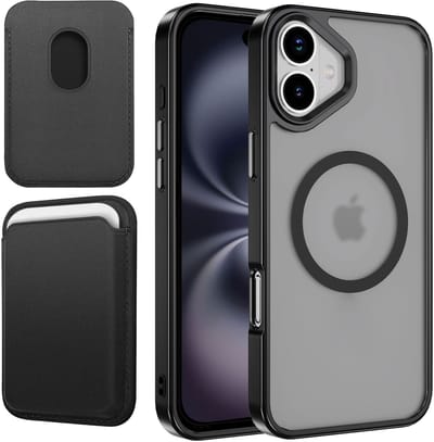 Hoesje + Pasjeshouder geschikt voor iPhone 16 - Portemonnee geschikt voor MagSafe - Magnetisch - Pasjes Houder - Creditcardhouder - Zwart