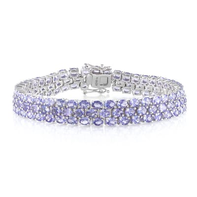 Cavill - Zilveren Armband - 925 Sterling Zilver Gerhodineerd - 128 Ovale Paarse Tanzanieten 18,603 ct - Luxe Elegante 19 cm Dames Sieraad