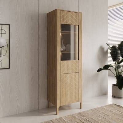 Meubella - Montera - Vitrinekast met LED - Eikenpatroon - 60x41x198 cm