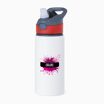 Hacebo® - Verfvlek roze/paars met je eigen naam waterfles met rietje rood - iemand die houdt van schilderen of kunst - kunstenaars - kunst liefhebbers - schilders - cadeau - verjaardagscadeau - kado - gift - geschenk - water fles - 650ML