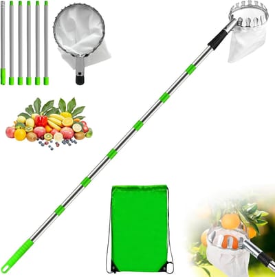 Telescopische fruitplukker - Appelstok oogsttool - Fruit oogsten - Verstelbare roestvrijstalen stang - Tot 28 meter - Zilver