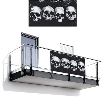 Balkonscherm 200x110 cm - Balkonposter Schedels - Zwart - Contrast - Balkon scherm decoratie - Balkonschermen - Balkondoek zonnescherm