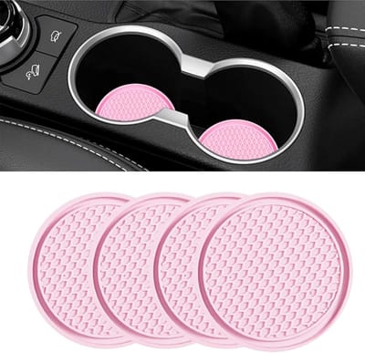 Daity Set van 4 bekerhouderbeschermers voor in de auto, 7 cm lange antislipmatjes, siliconen bekerhouders, waterdichte bekerhouders met honingraatstructuur, interieuraccessoires van General Motors (roze)