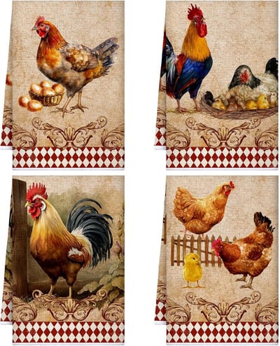 4x Keukendoeken set - Rustieke Boerderij Dieren - Keukentextiel voor Huis & Cadeau