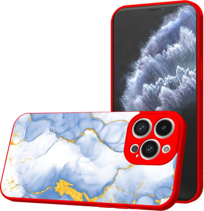 Smartphonica Telefoonhoesje Geschikt voor iPhone 11 Pro met Lichtblauw Goud Marmer opdruk - TPU Back Cover Case Lightblue Gold Marble Design - Rood geschikt voor iPhone 11 Pro