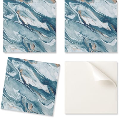 Set zelfklevende vinyltegels met print van abstracte golven in beweging, 20x20x20 cm