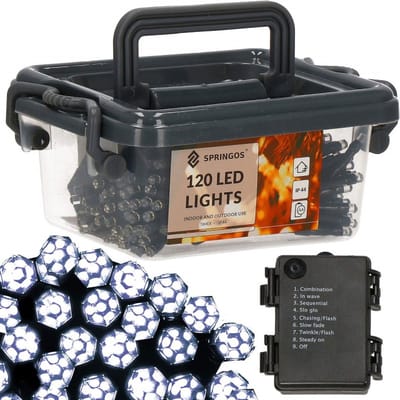 Springos Kerstverlichting | Binnen & Buiten | Kristalvorm | 9 m | Batterij  | 120 LED | Koel wit
