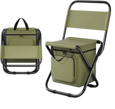 3-in-1 Opvouwbare Campingstoel - Met 10L Geïsoleerde Tas - Lichtgewicht tot 136 kg - Voor Allerweer Vissen en Kamperen - Legergroen