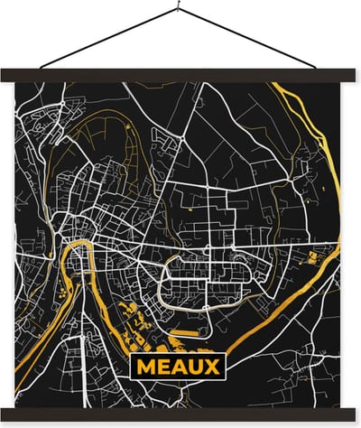 Posterhanger incl. Poster 60x60 cm - Schoolplaat - Kaart - Frankrijk - Meaux - Stadskaart - Plattegrond - Textielposter - Zwarte latten - Stadskaart