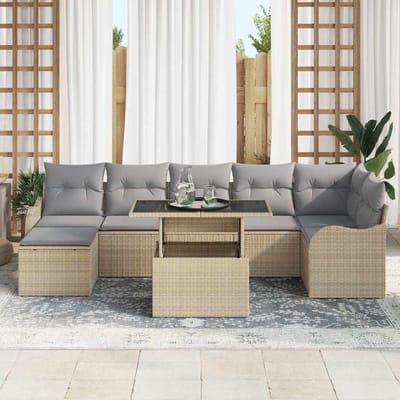 vidaXL - Tuinbank - Set - 8 - st - Beige - [Synthetisch]: - Poly - Riet