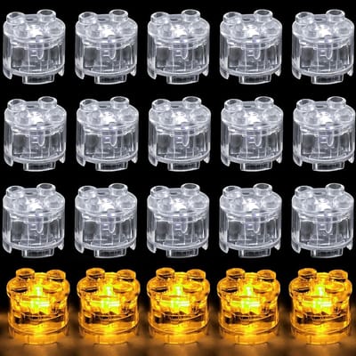 Set van 15 Luminous Bouwstenen met LED Verlichting, Transparante Ronde Blokken, Compatibel met Alle Grote Merken, Creatief Speelgoed voor Kinderen