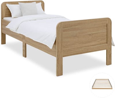 Homestyle4u Seniorenbed - 90x200 cm - Houten bed - extra hoog met lattenbodem - Natuur